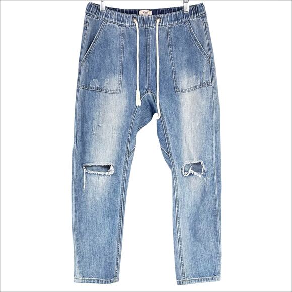 EASEL Distressed Boyfriend Jeans Drawstring Pull-On Elastic Waist Size M EB40105 - Picture 2 of 8